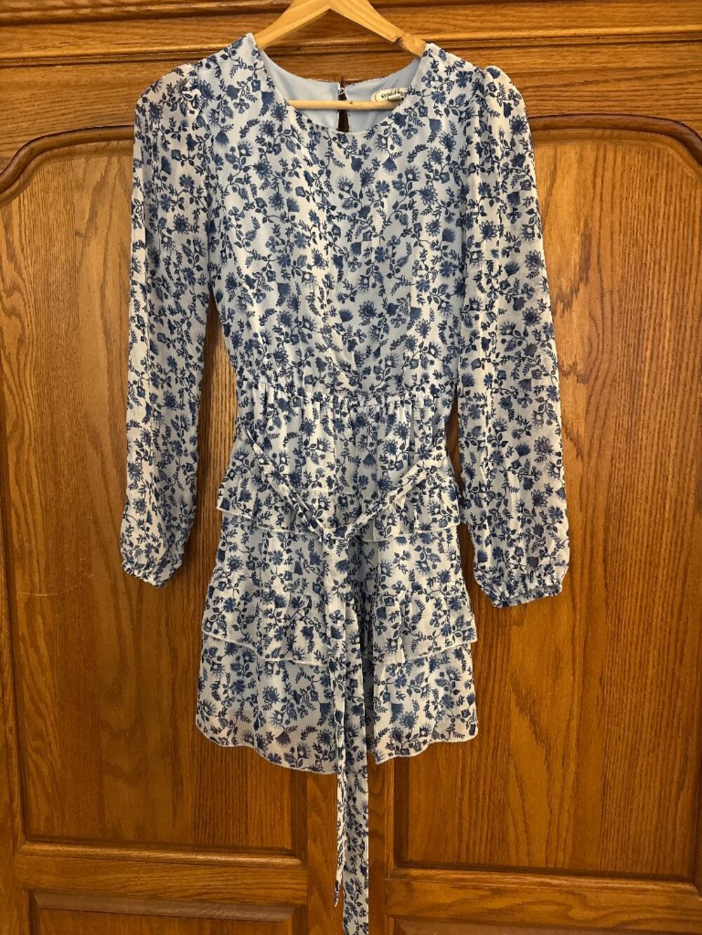 Speechless Blue and White Floral Long Sleeve Mini Dress